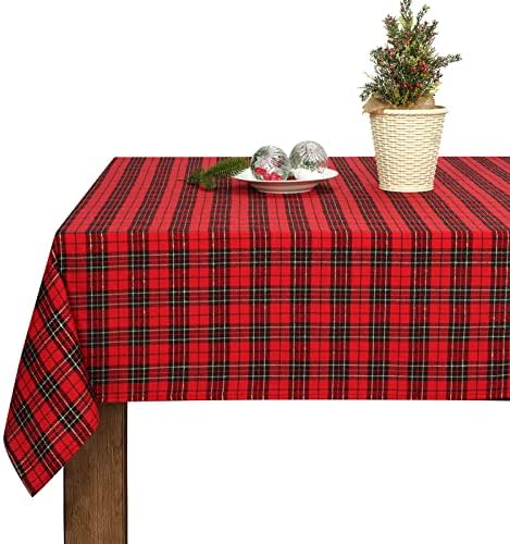 מפת שולחן משובצת באפלו לחג המולד, בד שולחן משובץ משבצות, מפות שולחן עמידות למים לחג המולד, כיסוי שולחן וינטג ' לקישוטי מסיבת אוכל לחג החורף, אדום, מרובע 55 על 55 אינץ