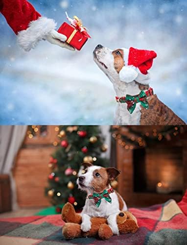 צווארון כלבי חג המולד של Yudote עם קשת נשלפת צווארונים משובצים קלאסיים עם דפוס פתית שלג צווארוני חג מתכווננים לכלבים קטנים