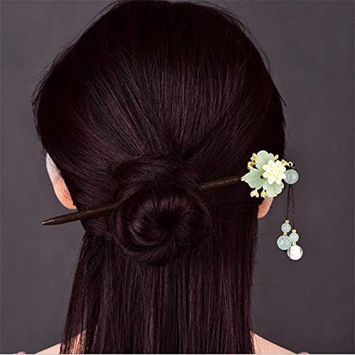 סיכת ראש עץ שיער מקל זכוכית מזוגג פרח סיני סיכת ראש אתני שיער מקל אבן ציצית שיער תכשיטי הכלה שיער אביזרי קישוט
