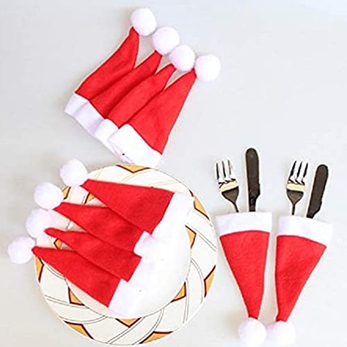 עיצוב שולחן חורף של וולקלוד 48 יחידות שולחן חג המולד שקיות כלי שולחן חג המולד סנטה קלאוס כובע סכום כיסוי חופשה כלי כסף לחופשה לקישוטים לקישוטים של חותך המפלגות לילדים כובע סנטה