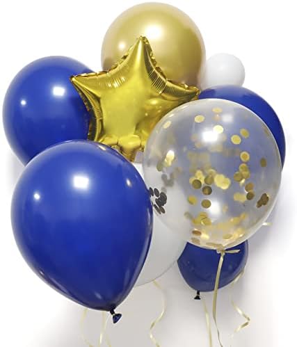 154 יחידות ערכת קשת בלוני זהב כחול רויאל גרלנד, כחול רויאל מתכתי זהב לבן בלונים עם בלוני נייר כסף כוכב לסיום יום הולדת ספקי צד למקלחת תינוק קישוטים