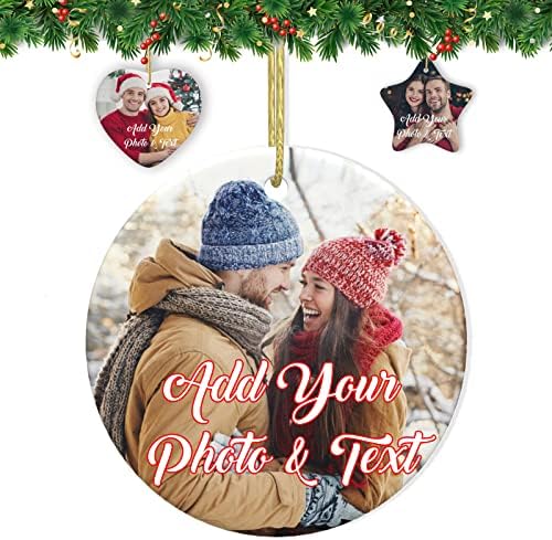 קישוטי חג המולד מותאמים אישית 2022 תמונה בהתאמה אישית טקסט טקסט מותאם אישית עץ חג המולד תלוי קישוטי קרמיקה עגולים מתנות לקישוט זוגות לחתונה משפחתית זוגות