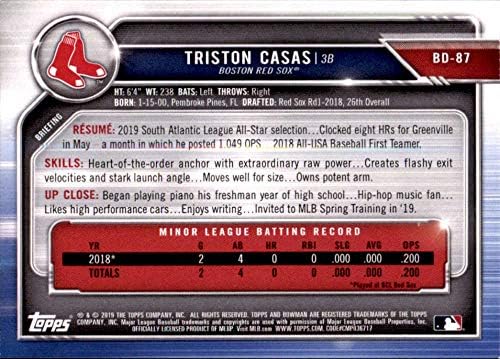 2019 Bowman Draft Baseball BD-87 TRISTON CASAS BOSTON RED SOX רשמי כרטיס מסחר MLB המיוצר על ידי TOPPS