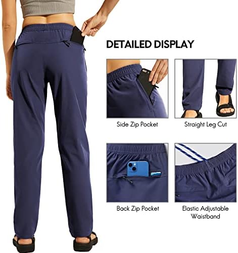 מכנסי טיול לנשים של היימונט מהירים יבש קלים עמידים בפני מים מותניים אלסטיים upf50 מכנסיים חיצוניים עם כיסי רוכסן