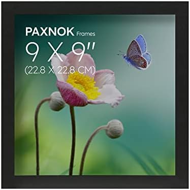 מסגרת Paxnok שחור 9x9 עם מעמד וקיר אפשרות תלייה אופקית או אנכית - עוגני קיר מסגרת מרובעים בגודל 9 אינץ 'כלולים
