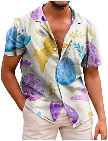 יום חג הפסחא חולצות בהוואי לגברים, הדפס גברים מכפתור שרוול קצר מזדמן, חולצת חוף פרחים אלוהה פרחים
