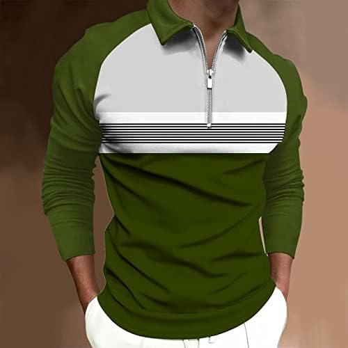 ZDDO 2022 חולצות פולו חדשות לגברים, רוכסן צוואר שרוול ארוך צבע בלוק טלאי גולף חולצה מעצבת שרירים מזדמנים בשבילו שלד גולגולת רטרו אפור כהה ומצחיק.