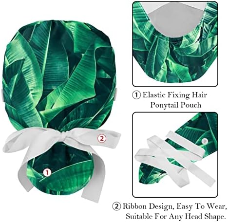 Niaocpwy צמח קיץ טרופי עלים ירוקים מתכווננים כובע עבודה עם כפתורים כובע קשירה של סרט אלסטי לנשים