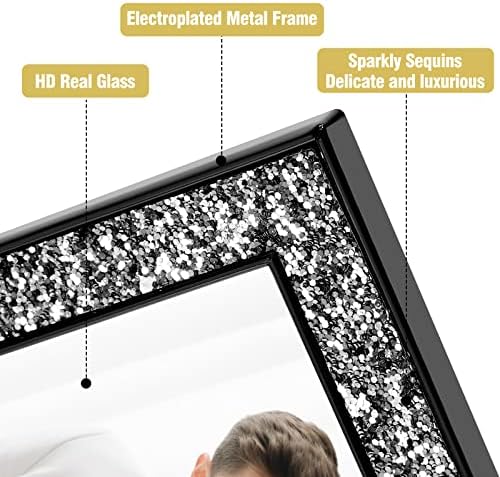 Hikwadery 8x10 מסגרת תמונה נצנצים, מסגרת צילום שחורה עם זכוכית אמיתית HD, לתצוגת קיר או שולחן
