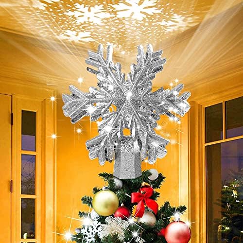 עץ חג המולד טופר מואר - LED תאורה מוארת פתית שלג מוארת לחג המולד העליון טופר פרו -ג'קטר לעץ חג המולד של הכתר, חג המולד/חג/חורף בית מסיבות ארץ הפלא