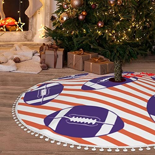 חצאית עץ חג המולד עם פום לקצץ אמריקן-קולג '-פוטבול-פוטבול-סגול-כתום-קישוטי בית חג המולד 48