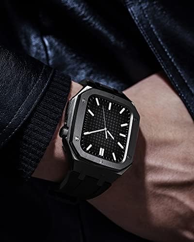 מארז מתכת צבאי XDEWZ עבור Apple Watch Mod Cit Series Series 7 SE 6 5 4 מארז כיסוי מגן מתכת עם רצועת סיליקון פגוש אטום הלם 45 ממ 44 ממ (צבע: כחול שמיים שחורים, גודל: 45 ממ ל 7
