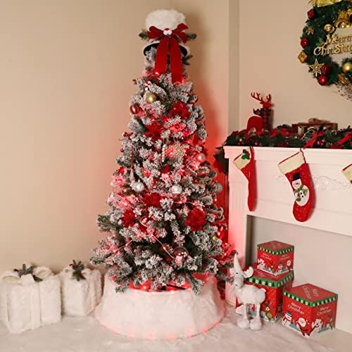 עץ חג המולד של HIAGROW כובע טופר קשת עם מקרן פתית שלג - צווארון עץ חג המולד לבן, קישוטים לחג המולד בפלאש לעץ חג המולד, חג, פסטיבלים, ארץ הפלאות בחורף, מסיבה, תפאורה ביתית