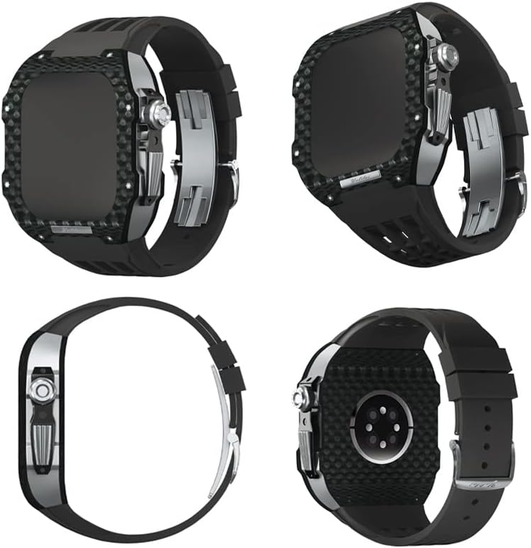 מארז סיבי פחמן גומי פלואור של Czke, מתאים ל- Apple Watch 8/7/6/SE/5/4 החלפת רצועת סדרה, 45/44 ממ ערכת שינוי רצועת רצועת רצועת רצועת רצועת שעון 45/44 ממ.