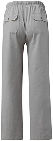 מכנסי פשתן של Kcjgikpok, מכנסי פשתן, מותניים רגילים רגליים רגליים עם רגליים ישר מכנסי פשתן כותנה עם מכנסי טרקלין בכיסים