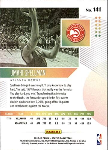 2018-19 סטטוס פאניני 141 OMARI SPELMAN RC טירון אטלנטה הוקס NBA כרטיס מסחר בכדורסל