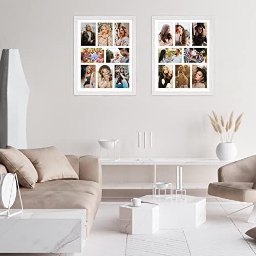 מסגרת קולאז 'של KSROECUD 13X17 עם 8 פתחים 4x6 תמונות, מסגרת תמונה מרובה עם מחצלת, עיצוב קיר או שולחן שולחן, גרגר עץ לבן, 2 חבילה