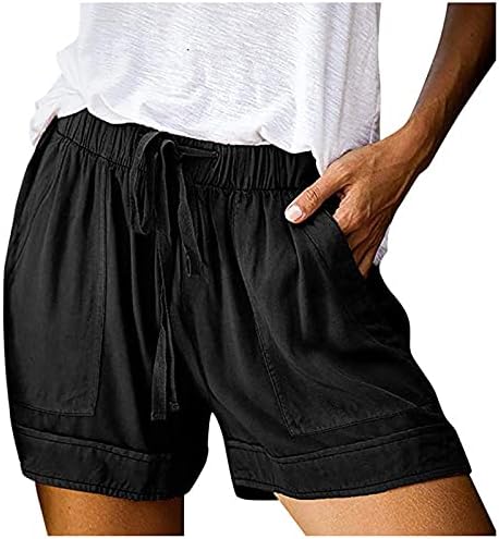 מכנסיים קצרים קצרים לנשים בקיץ מזדמן משקל קל משקל רך המותניים האלסטיים בצבע אחיד מכנסי מטען ברמודה עם כיסים