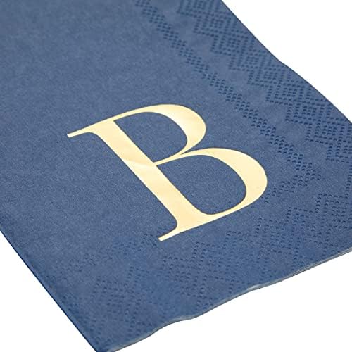 100 חבילות מפיות מונוגרמיות כחולות כהות עם מכתב B, נייר זהב ראשוני לקבלת פנים לחתונה, מסיבת אירוסין