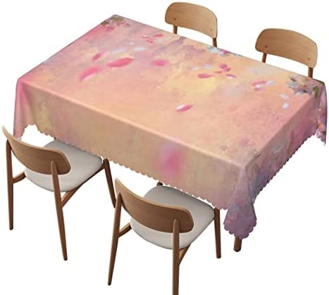 מפת שולחן טבע, 60 על 120 אינץ', מפות הדפסה לשימוש חוזר עמידות בפני קמטים, למפגשי מטבח משפחתיים תפאורה לארוחת ערב-בגדי שולחן מלבניים לשולחנות 8 רגל, אפרסק לבנדר
