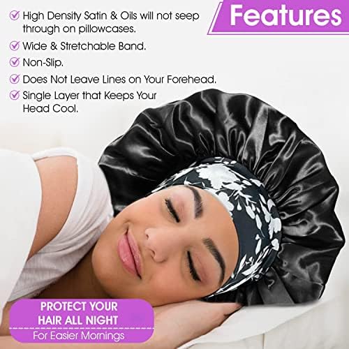 מצנפת שיער לשינה - עטיפת שיער כדי להפחית קשרים מקורקים סבכים - כובע שינה - מצנפות שיער לנשים שחורות - גודל אחד: M/L