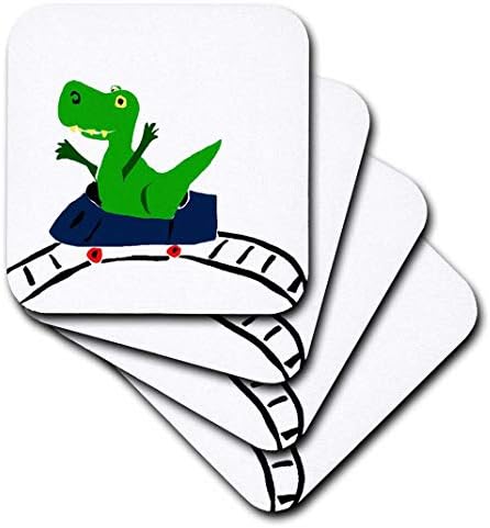 3drose Dinosaur ירוק מצחיק T -Rex על רכבת הרים - חופים רכים, סט של 4