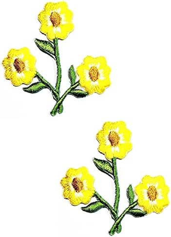 קליינפלוס 2 יחידות. מיני צהוב פרח ורוד ברזל על תיקוני פריחת צמח אופנה סגנון רקום מוטיב אפליקצית קישוט סמל תלבושות אמנויות תפירת תיקון