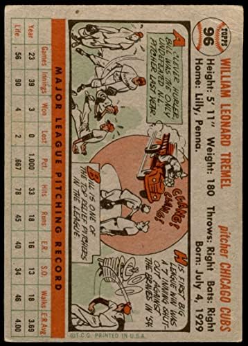 1956 Topps 96 Bill Tremel Chicago Cubs VG Cubs