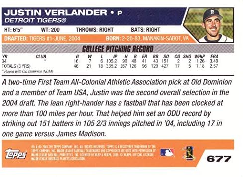 2005 טופס בייסבול 677 כרטיס טירון ג'סטין ורלנדר