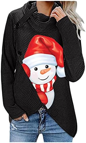 תלבושות חג המולד לנשים שלג שלג וופל גרפי סורבר סוודרים סוודרים כפתור צווארון צווארון צווארון צמרת מגשר אסימטרי
