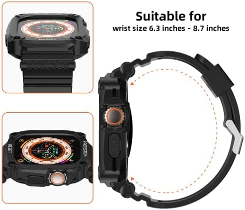 Baozai תואם ל- Apple Watch Ultra להקה עם מקרה 49 ממ, צמיד החלפת הלם מגן עבור Apple Watch Band 49 ממ