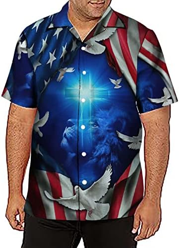 חולצת גברים גדולה קיץ 3 הדפסת יום העצמאות דגל אמריקאי מזדמן שרוול קצר כפתור למטה התאמה גרפית