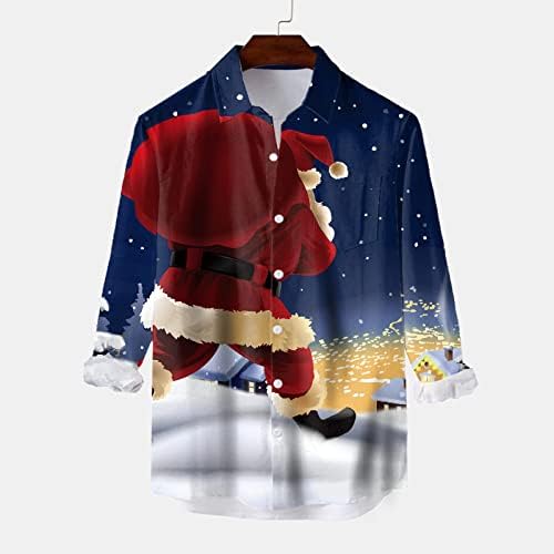 Dsodan חג מולד שמח גברים שרוול ארוך כפתור למטה חולצות, חג המולד סנטה קלאוס מודפס חולצות באולינג חולצות חולצות חולצות