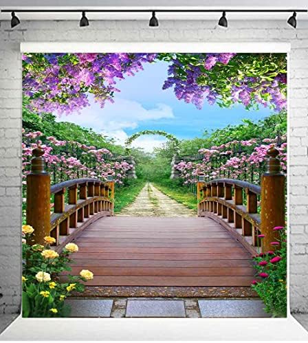 קיץ פרחי גן נתיב צילום רקע טבע פרחוני עץ גשר רקע ויניל 10 על 10 רגל רומנטי יום נישואים אירוסין כלה מקלחת תפאורות פוטושוט 1517