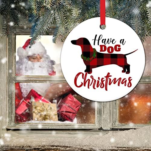 כלב חג המולד עץ קישוט יש כלב חג המולד פורצלן עגול קרמיקה חג המולד קישוט אדום ושחור באפלו משובץ כלב חג המולד עץ קישוטי גרמנית רועה קישוטים
