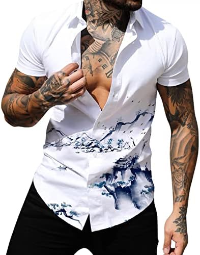 חולצות קיץ XXBR לגברים, כפתור שרוול קצר במורד האופנה האופנה הדפסה גרפית חוף רופף בכושר מזדמן חולצה הוואי
