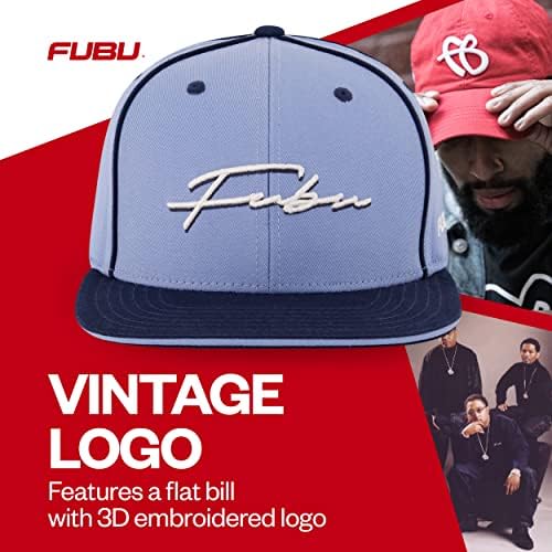 קונספט אחד כובע בייסבול FUBU, כובע סנאפבק למבוגרים עם לוגו קלסי, מתכוונן, שוליים שטוחים