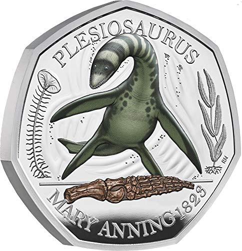 2021 De Tales of the Earth Powercoin Plesiosaurus mary anning מטבע כסף 50 פני בריטניה 2021 הוכחה