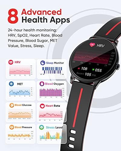 Hystorm Health Watch Smart Watch 1.43 AMOLED תמיד-תצוגת כושר גשש כושר שעון עם שיחת Bluetooth, 8 אפליקציות בריאותיות דם מוניטור לב גלוקוז אנדרואיד iOS חכם חכם אטום למים לגברים נשים
