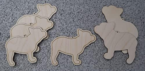 סט של 6 צרפתית בולדוג גמור לייזר לחתוך עץ כלב קישוט צורת-תוצרת ארהב-4 סנטימטרים רחב