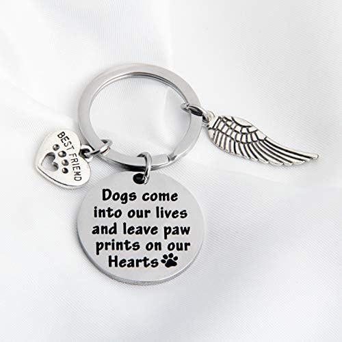 מתנות זיכרון לכלבים אובדן מחזיק מפתחות לכלבים מתנת אהדה תכשיטי זיכרון מתנות שכול לכלבים מתנות לבעלי כלבים קסם מלאך כלבים נכנסים לחיינו ומשאירים הדפסי כפות על ליבנו