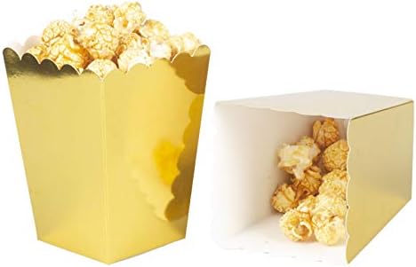 קופסאות פופקורן זהב מיני זהב מיני נייר פופקורן קרטון פסטיבל פופקורן מיכל לציוד למסיבות, חבילה של 36