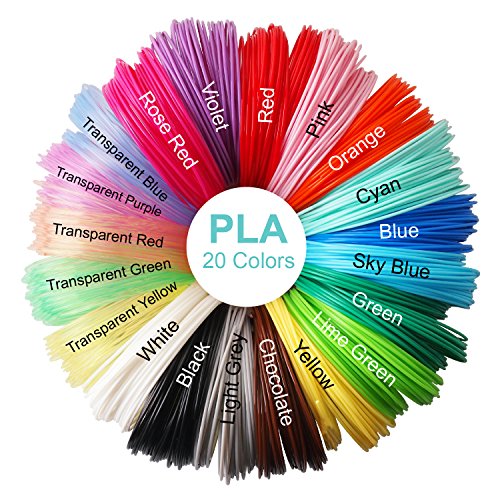20 צבעים עט תלת מימד PLA מילוי נימה, 10 רגל כל צבע, סך הכל חומר הדפסה תלת -ממדי 200ft על ידי TTYT3D, תמיכה לכל מדפסת תלת מימד בתלת מימד 1.75 ממ, לא תמיכה בעט 3doodler.
