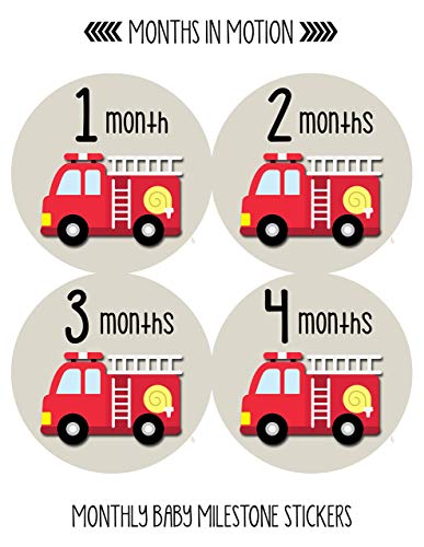 מדבקות חודשיות לתינוק - מדבקות אבן דרך חודשיות - מדבקות חודש לתינוק לילד-משאית כבאית