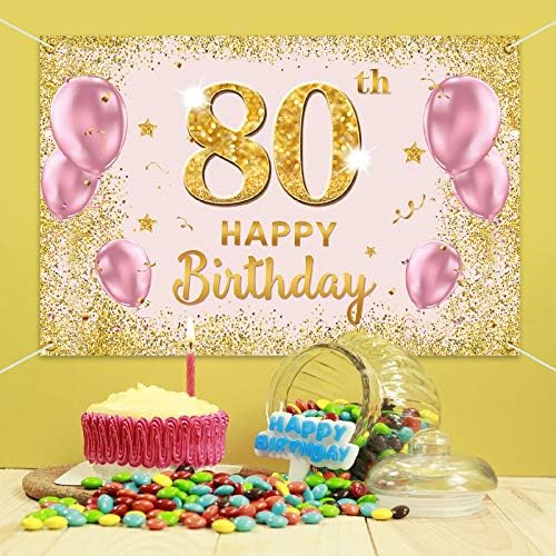 פקבוום שמח יום הולדת 80 רקע באנר-80 מסיבת יום הולדת קישוטים אספקה לנשים-זהב ורוד 3.9 על 5.9 רגל