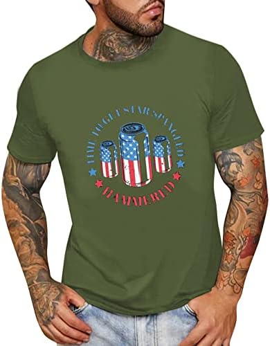 HDDK Mens Mens Patriotic Shore Shole חולצות טריקו של קיץ אמריקה דגל אמריקה מכתב הדפסת צוואר צוואר קז'ואל אופנה רופפת צמרות טי בסיסיות