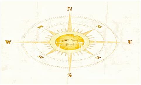 מחזיק מברשת שיניים קרמיקה של אמבסון מצפן, שייט וינטג 'וינטג' עם פני השמש בצפון צפון דרום מזרח מזרח, משטח דקורטיבי רב -תכליתי לחדר אמבטיה, 4.5 x 2.7, צהוב