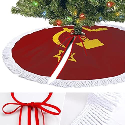 פטיש דגל סובייטי רוסי ועץ חג מגל חג חג המולד חצאית עץ עץ עץ עץ עם גדילים לקישוט חג המולד של מסיבת חג 48 x48