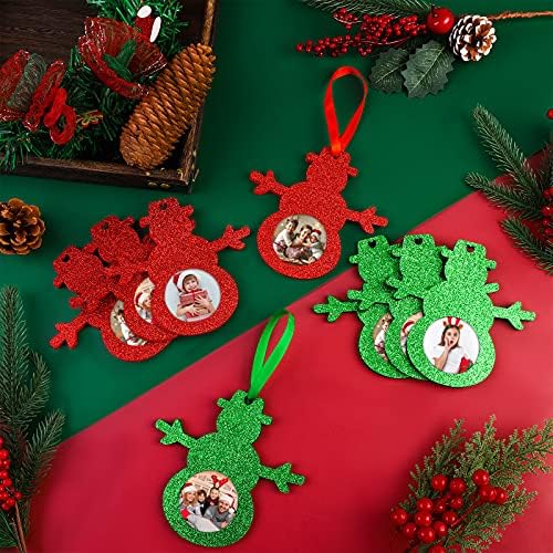 Aodaer 16 חתיכות נצנצים מסגרת צילום קישוטי איש שלג לחג המולד, תמונה תלויה מסגרות עם קטעי מיתרים לעצי חג המולד ציוד מסיבת קישוט