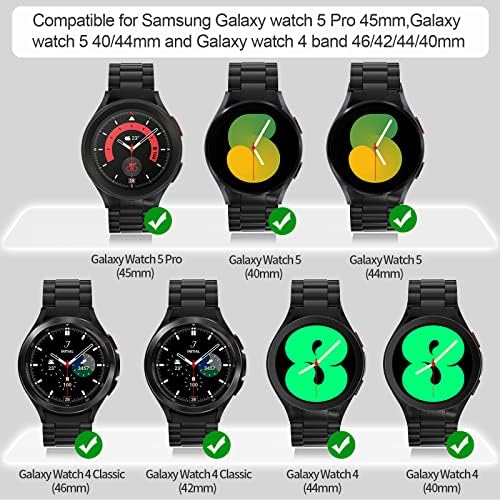 Beiziye תואם ל- Samsung Galaxy Watch 5 Pro Band 45 ממ, Galaxy Watch 4 להקה קלאסית 46/42 ממ, Galaxy Watch 5 & 4 להקה 44/40 ממ ללא פער רצועת נירוסטה מוצקה מתכווננת לגברים נשים